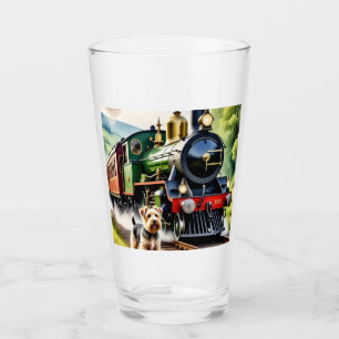 Verre Chien saluant un train à vapeur