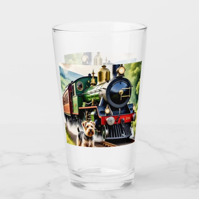 Verre Chien saluant un train à vapeur (Devant)