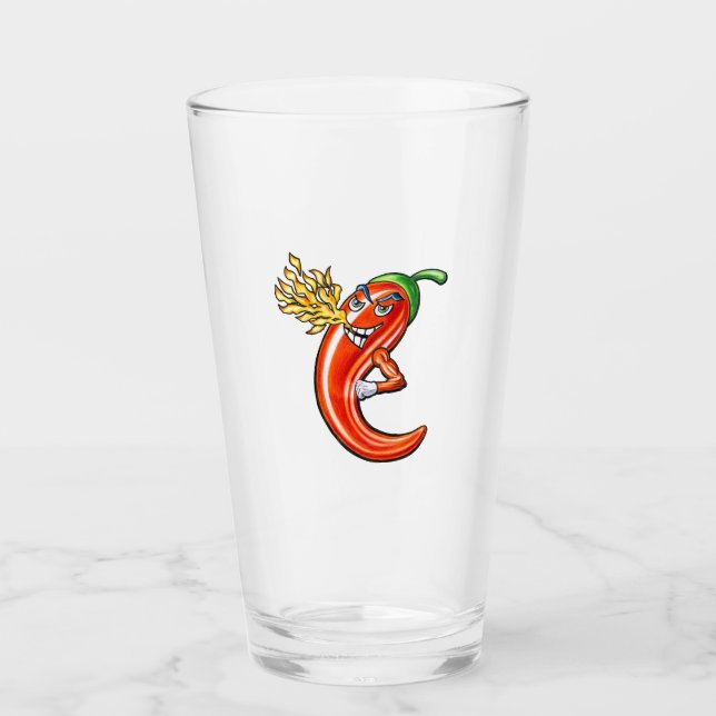 Verre Chili épicé drôle sur feu (Devant)