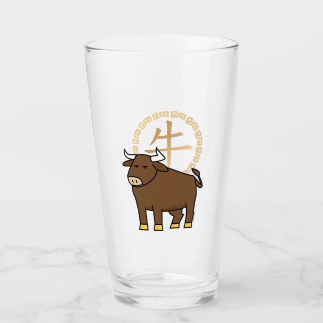 Verre Chinois lunaire Nouvel An Ox taureau argent chance (Devant)