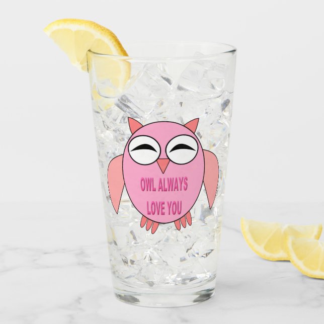 Verre Chouette de message d'amour mignonne (Devant glace)