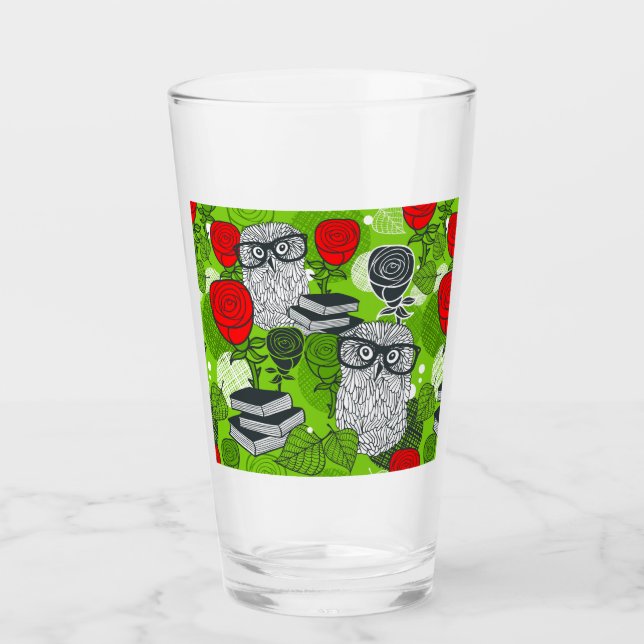 Verre Chouette en roses rouges (Devant)