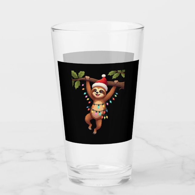 Verre Christmas Lights Sloth Wearing Xmas Hat - Sloth Lo (Devant)