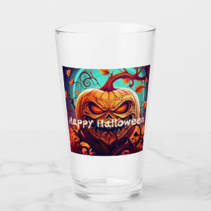 Verre Citrouille orange effrayant avec visage, Halloween