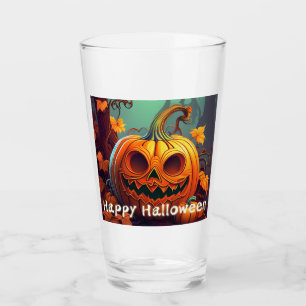Verre Citrouille orange effrayante avec visage, Hallowee