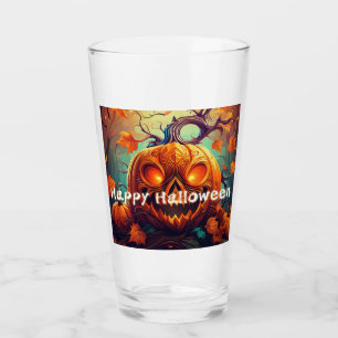 Verre Citrouille orange effrayante avec visage, Hallowee