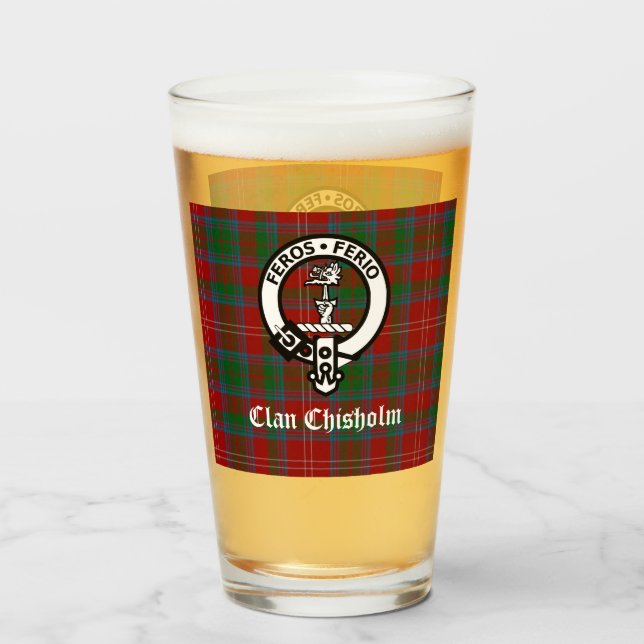 Verre Clan Chisholm Tartan & Crest Badge (Devant (rempli))