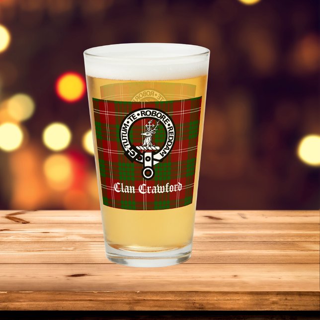 Verre Clan Crawford Crest Badge et Tartan (Créateur téléchargé)