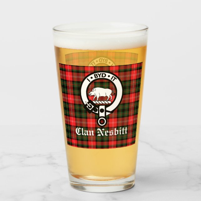 Verre Clan Nesbitt Crest Badge & Tartan Personnalisé (Devant (rempli))