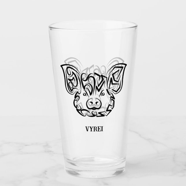 Verre Cochon tribal noir et blanc (Devant)