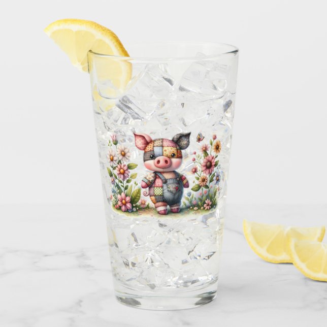 Verre Cochonnet Patchwork Mignon dans un Jardin Floral (Devant glace)