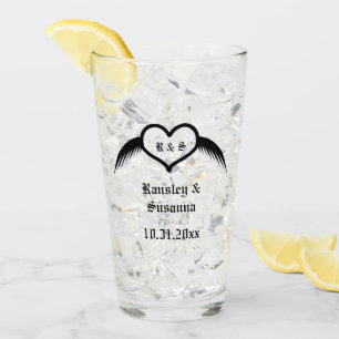 Verre Coeur ailé gothique Mariage Personnalisé Monogramm