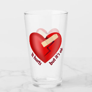 Verre Coeur brisé guéri avec patch et citation de vie
