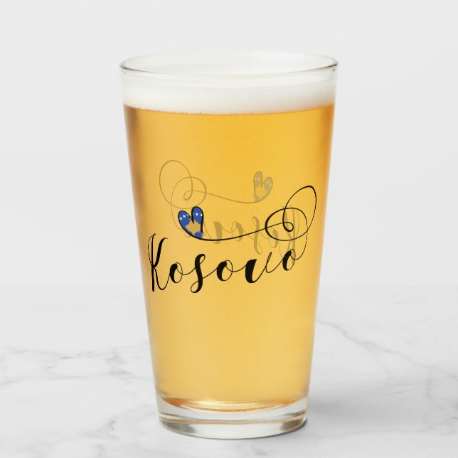 Verre Coeur de drapeau de Kosovo, j'aime Kosovo, kosovar (Devant (rempli))