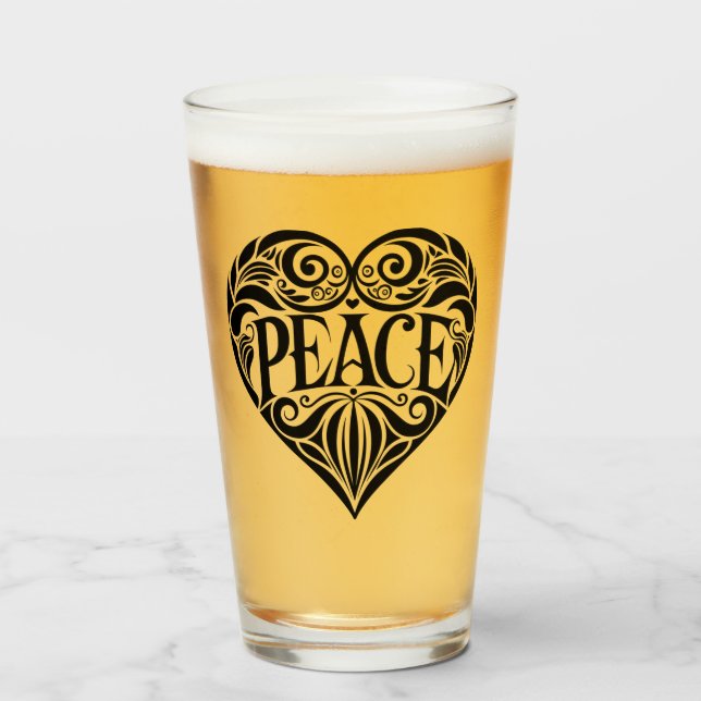 VERRE CŒUR DE PAIX NOIR ET BLANC (Devant (rempli))