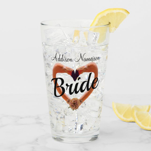 Verre Coeur du Mariage du Flamant rose de mariée (Dos glace)