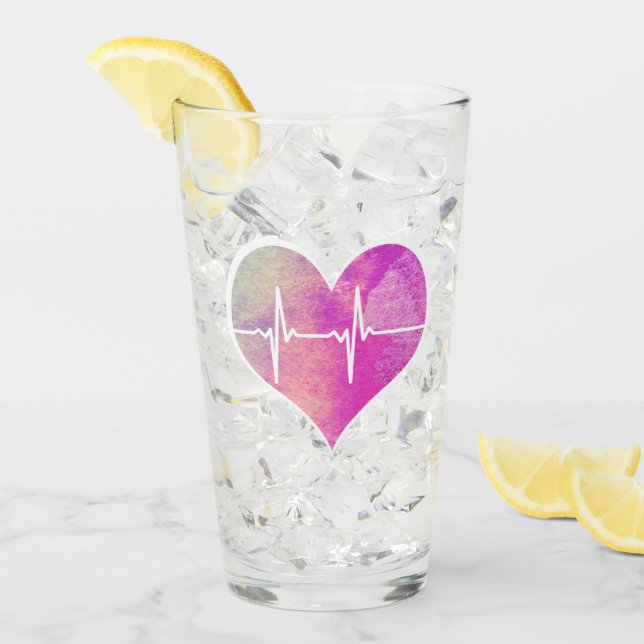 Verre Cœur EKG aquarelle violet (Devant glace)