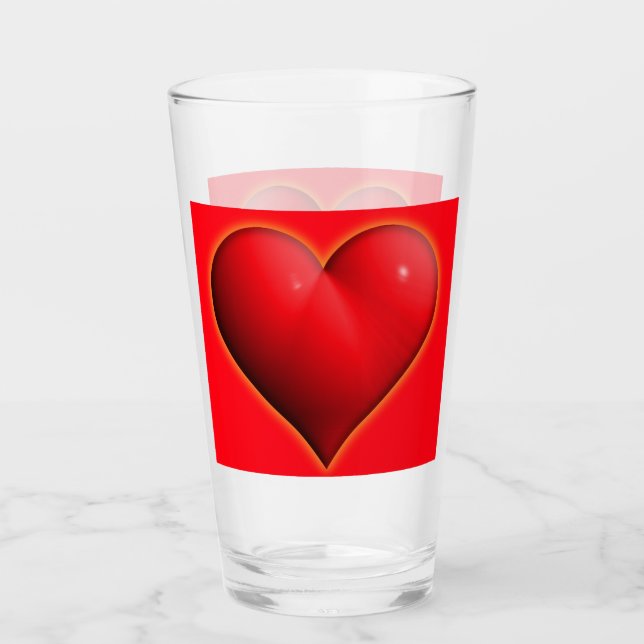 Verre Cœur Rouge Brillant 3D (Devant)