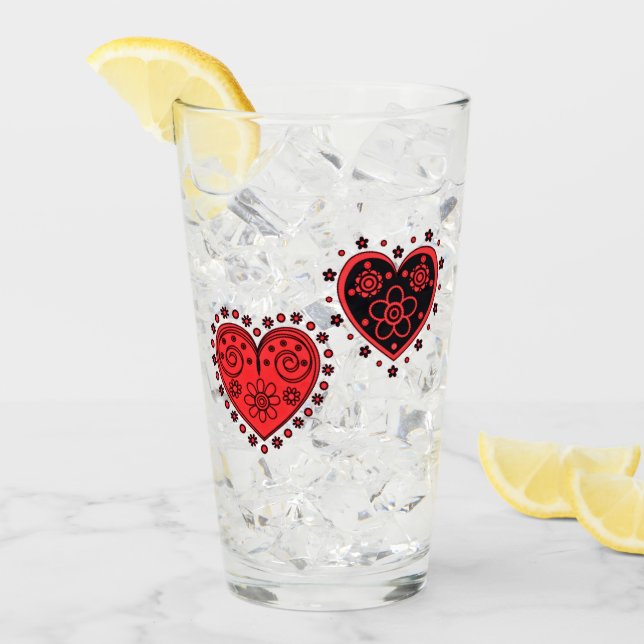 Verre Coeurs à fleurs rouges (Devant glace)