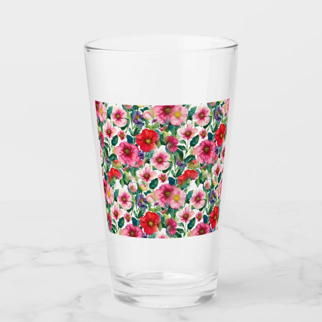 Verre Collage, motif de fleurs peintes, aquarelle 2 (Devant)