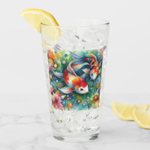 Verre Coloré Koi Poisson Whimsical Aquarelle Orange Turq