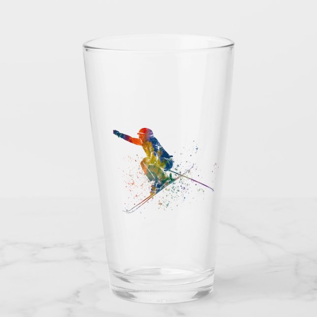 Verre compétition olympique de ski à l'aquarelle (Devant)