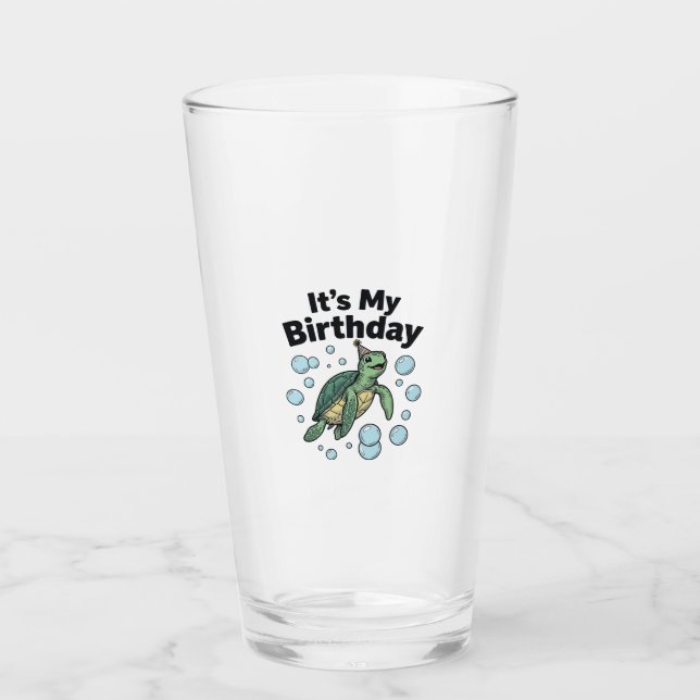 Verre Conception de chemise d'anniversaire de tortue mar (Devant)