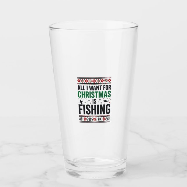 Verre Conception de pull moche de pêche à Noël (Devant)