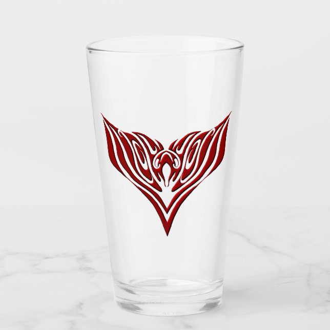 Verre Conception de tatouage tribal d'oiseaux ailés roug (Devant)