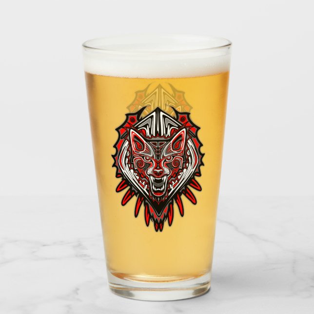 Verre Conception de totem tribal Haida Loup (Devant (rempli))