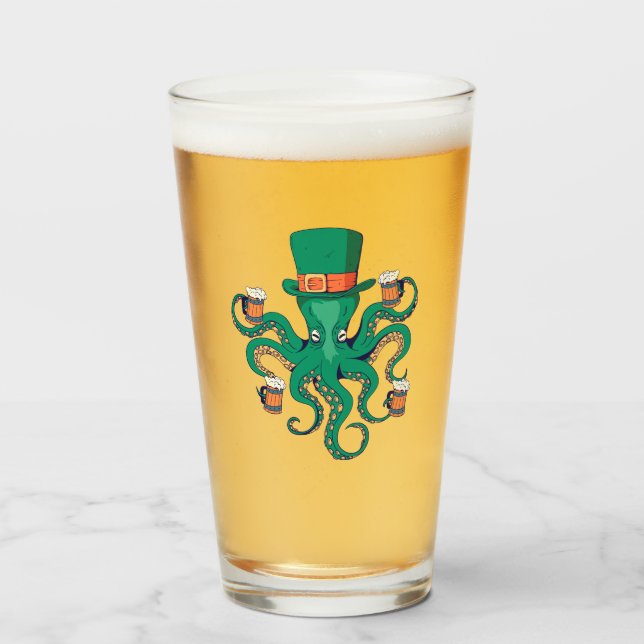 Verre Cool Leprechaun Octopus and Beer St. Patrick's Day (Devant (rempli))