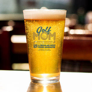 Verre Cool tendance "GOLF MOM" Blue Typography Pint