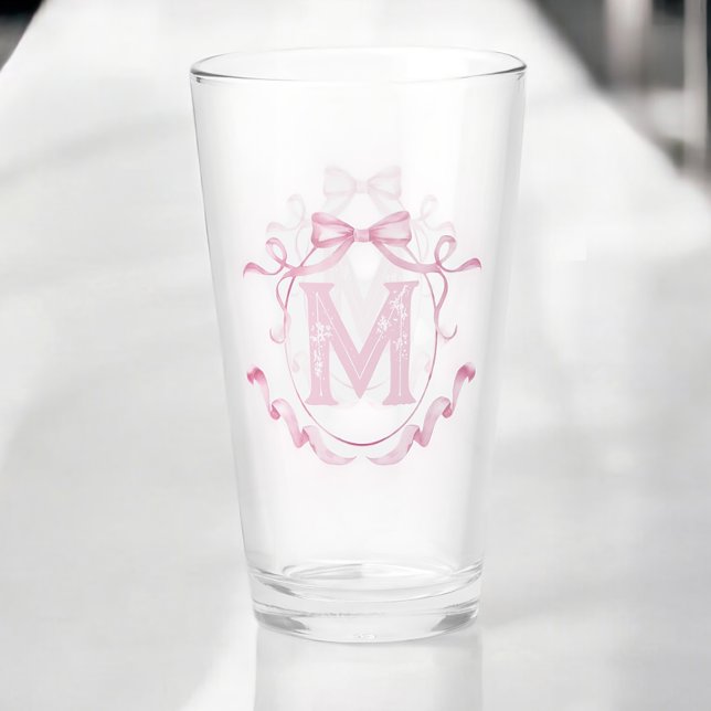 Verre Coquette rose Bow Monogramme personnalisé Barre à  (Créateur téléchargé)