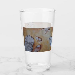 Verre Coquillages à la peinture aquarelle de bord de mer