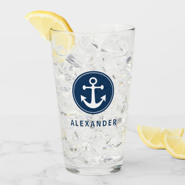 Verre Corde d'Ancre marine bleu Personnalisé (Devant glace)