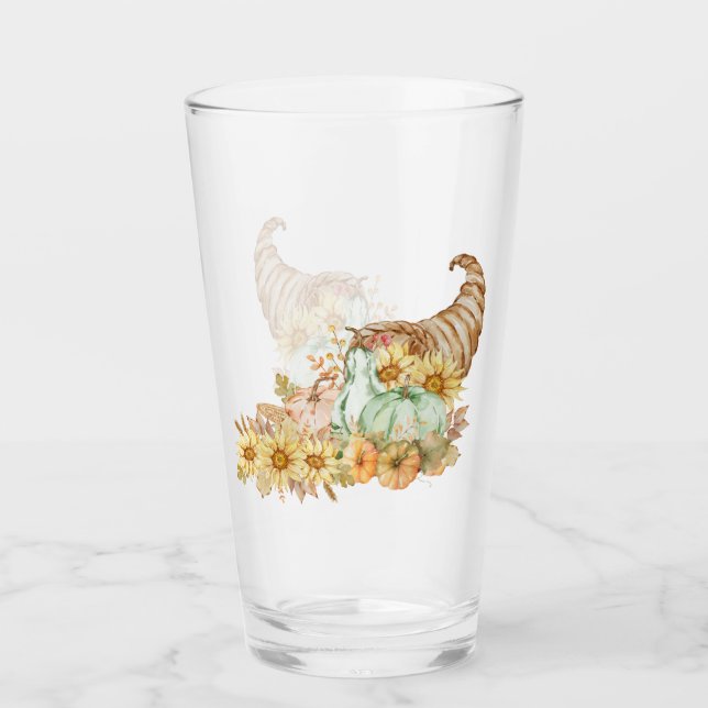 Verre Cornucopia, Citrouille et tournesols (Devant)