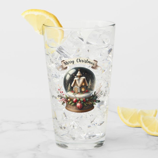 Verre Cosy Christmas Snow Globe Cottage Scène (Devant glace)