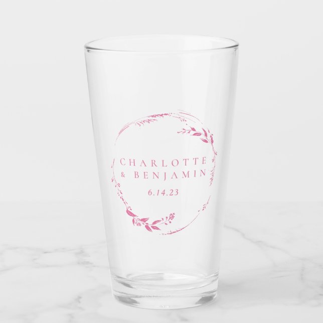 Verre Couronne rose florale Mariage personnalisé Date (Devant)