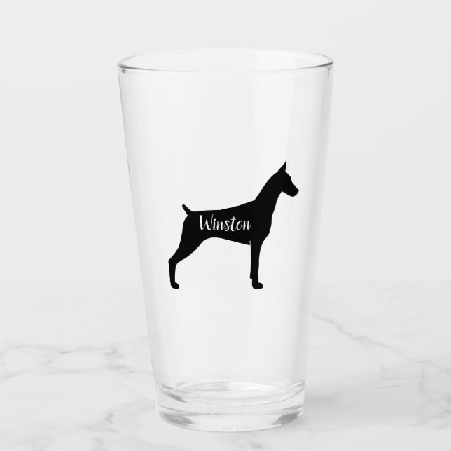 Verre Coutume de chien de Dobe de silhouette de Pinscher (Devant)