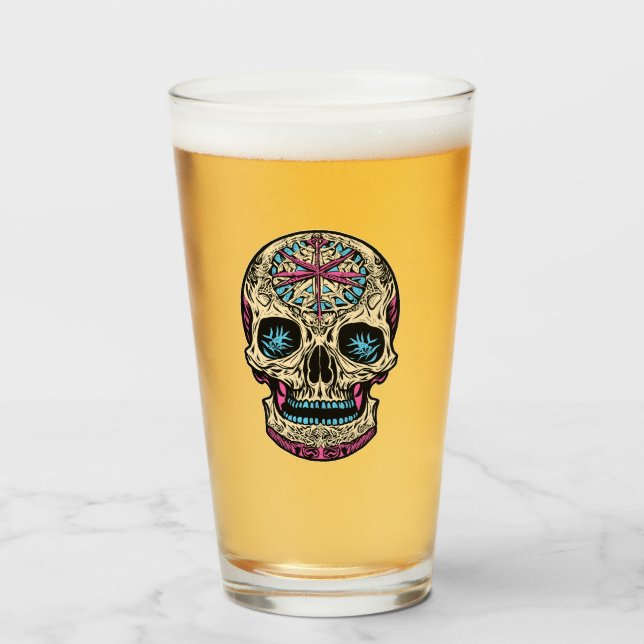 Verre Crâne à sucre Dia De Los Muertos (Devant (rempli))