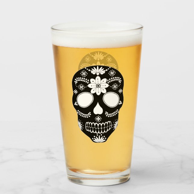 Verre Crâne à sucre mexicain noir et blanc (Devant (rempli))