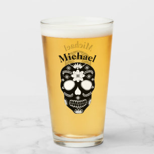 Verre Crâne à sucre mexicain noir et blanc Nom