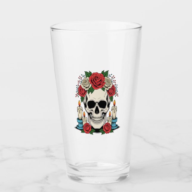 Verre Crâne floral avec bougies Halloween (Devant)