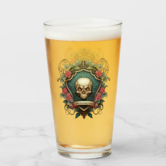Verre Crâne Gothique Et Bouclier Ornemental Rose Concept