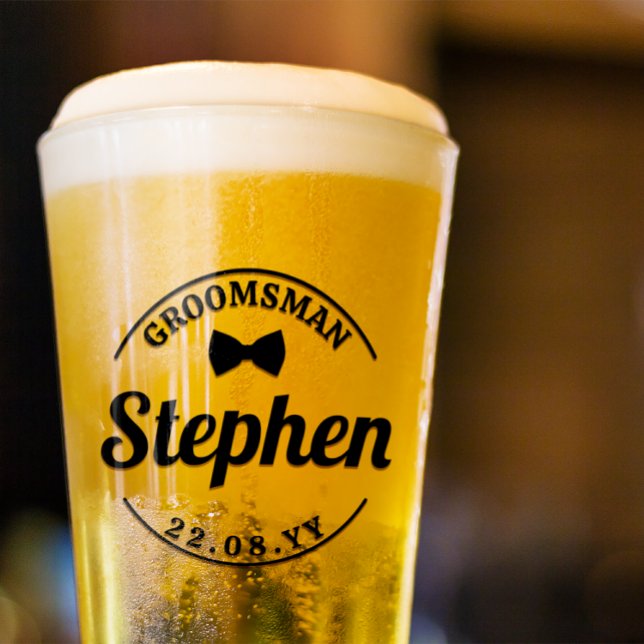 Verre Cravate de fond Courbé Nom du texte Date Groomsman (Créateur téléchargé)