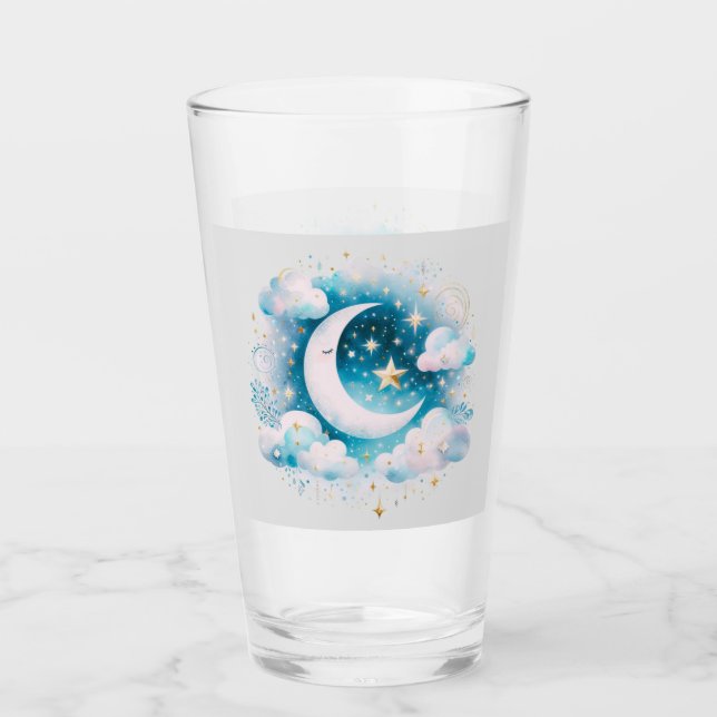 Verre Croissant de lune céleste bleu et blanc Bohème Mod (Devant)