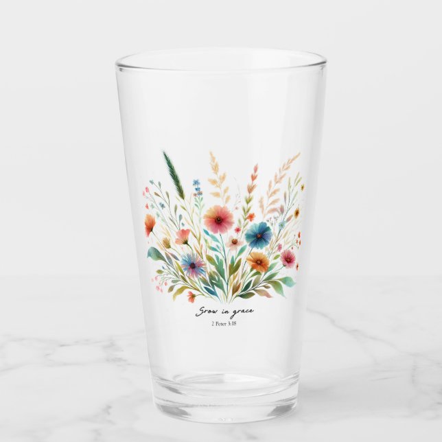 Verre Croître dans la grâce florale (Devant)