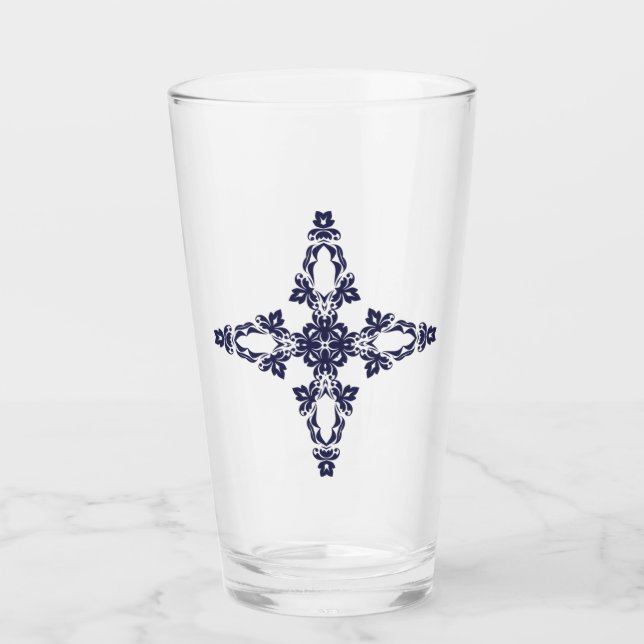 Verre Croix chrétienne avec ornement bleu (Devant)