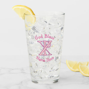 Verre Croix chrétienne Chi Ro rose personnalisée