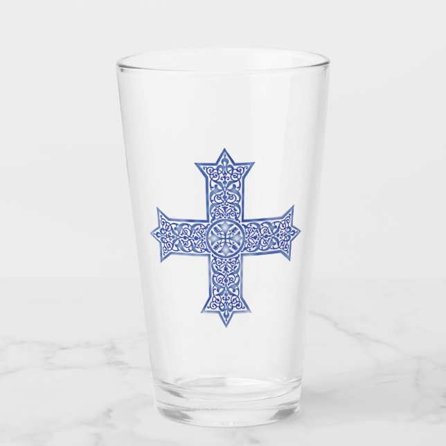 Verre Croix copte d'art en Lapis Bleu Premium (Devant)